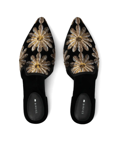 The Goldfinch 15 Mule - Black Gold Starburst Velvet